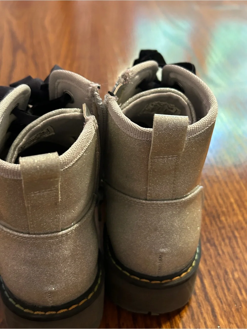 Dream Pairs Kids Silver Glitter Lace-Up Ankle Boots